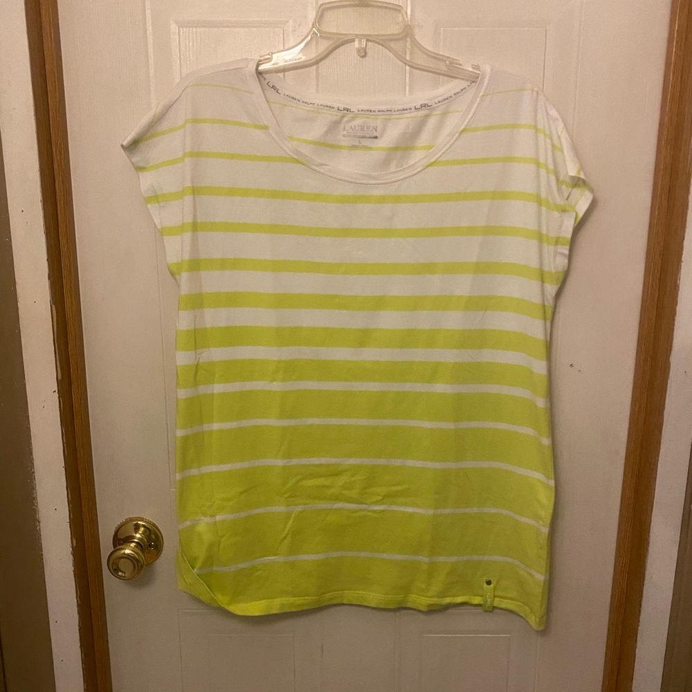 Lauren Ralph Lauren White & Neon Yellow Striped Tee
